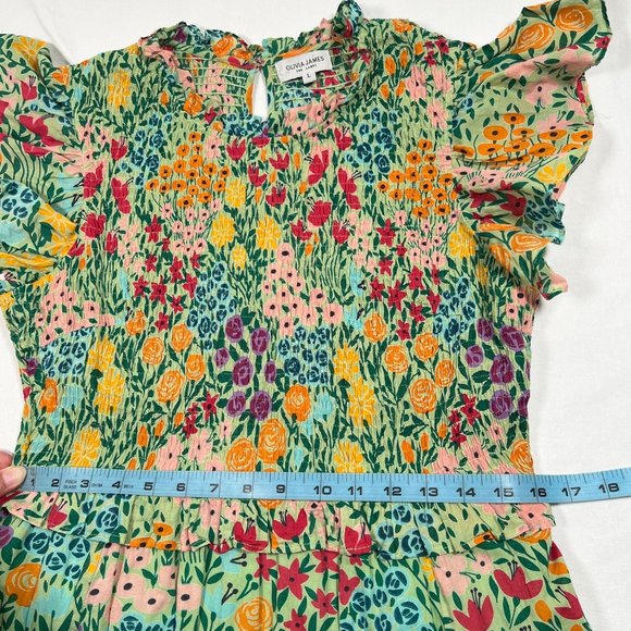 Olivia James the Label Lila Midi Dress Floral Print Meadow Mint Green Smocked L - Picture 9 of 16